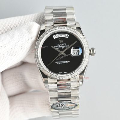 Clean Factory Rolex Day-date 3255 Black Face Watch 36mm 